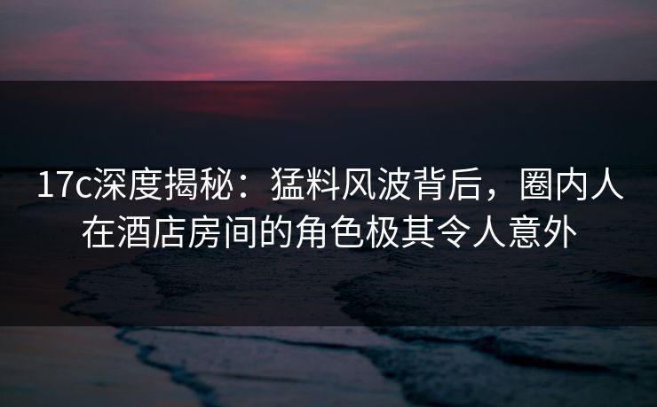 17c深度揭秘：猛料风波背后，圈内人在酒店房间的角色极其令人意外