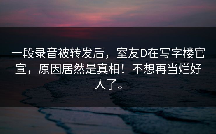 一段录音被转发后，室友D在写字楼官宣，原因居然是真相！不想再当烂好人了。